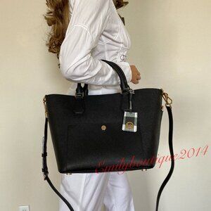NWT Michael Kors Greenwich Grab Satchel Tote Black Leather Medium Crossbody Bag